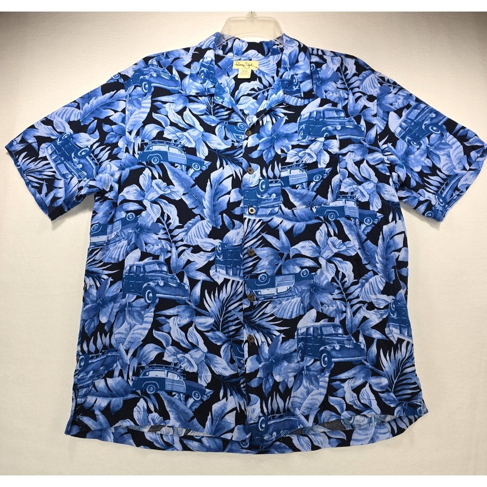Panama‎ Jack Mens XL Blue Tropical Floral Vintage Car Rayon Camp Shirt 29108W